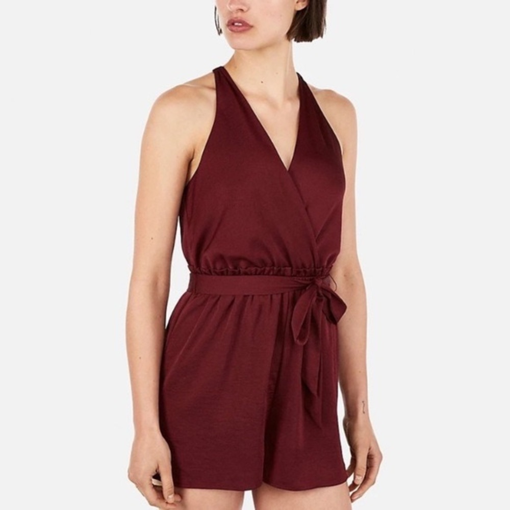 Express Satin Burgundy Romper Size S